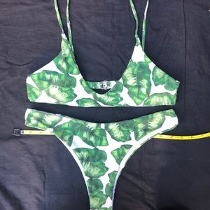 Tropical print green and white Zaful bikini Size L